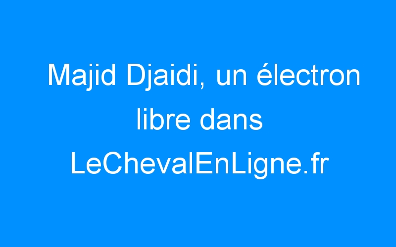 Majid Djaidi, un électron libre dans LeChevalEnLigne.fr